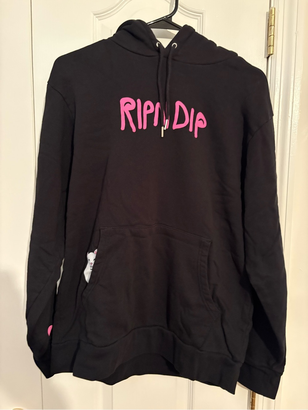 Ripndip Black Hoodie with Pink Logo and Peek Cat